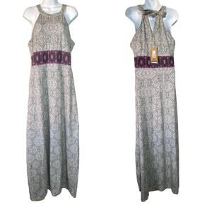 Elegant Gray and Purple Maxi Dress